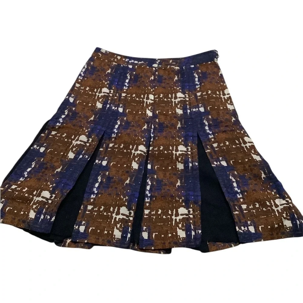 Tory Burch Brown and Blue A-Line Skirt